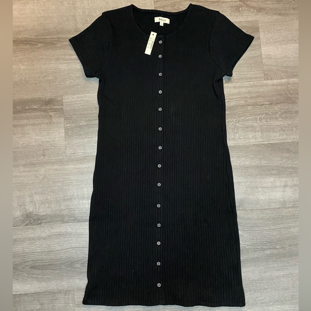 NWT Madewell Button-Front Ribbed Mini Dress - Picture 4 of 9